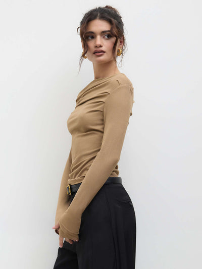 Albina® | Solid Asymmetrical Neck Long Sleeve Top