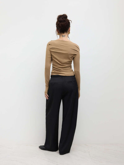 Albina® | Solid Asymmetrical Neck Long Sleeve Top