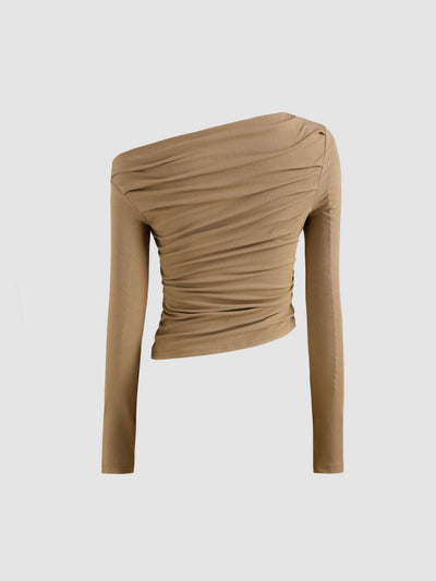 Albina® | Solid Asymmetrical Neck Long Sleeve Top