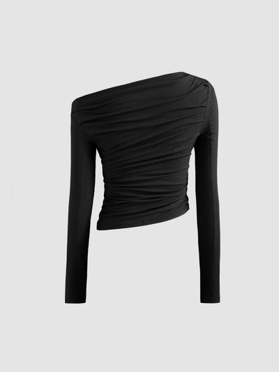 Albina® | Solid Asymmetrical Neck Long Sleeve Top