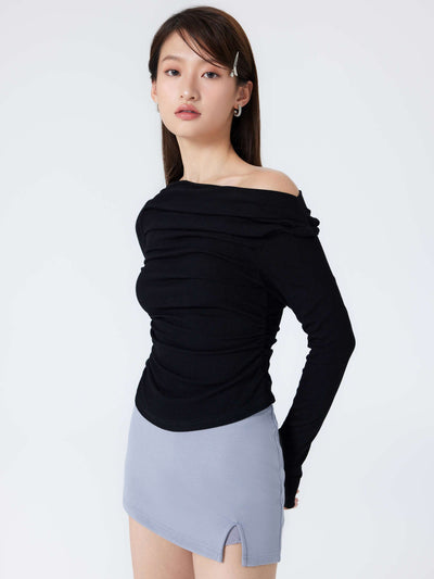 Albina® | Solid Asymmetrical Neck Long Sleeve Top