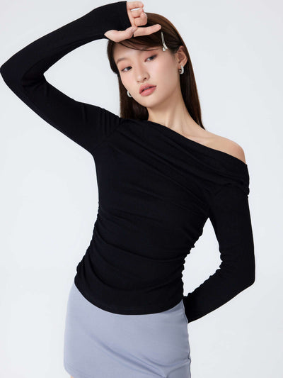 Albina® | Solid Asymmetrical Neck Long Sleeve Top