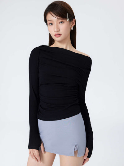 Albina® | Solid Asymmetrical Neck Long Sleeve Top