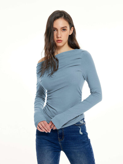 Albina® | Solid Asymmetrical Neck Long Sleeve Top