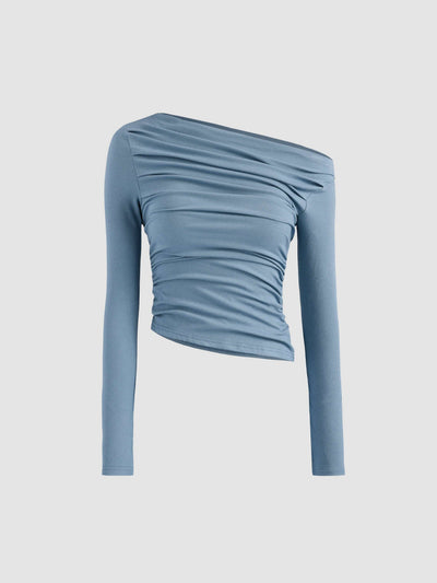 Albina® | Solid Asymmetrical Neck Long Sleeve Top