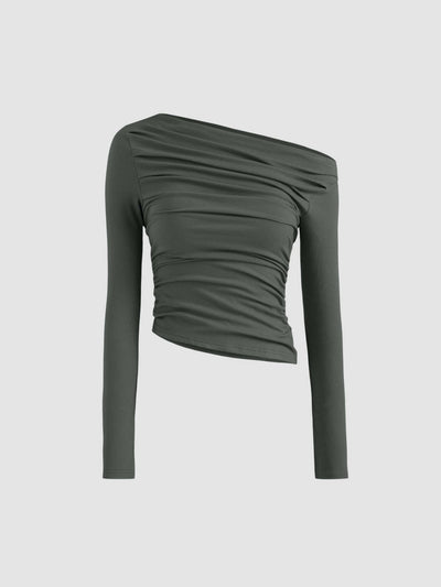 Albina® | Solid Asymmetrical Neck Long Sleeve Top