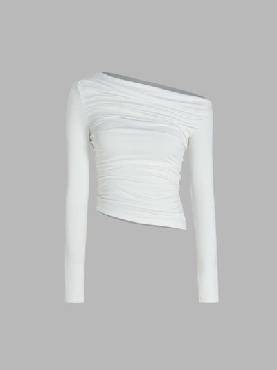 Albina® | Solid Asymmetrical Neck Long Sleeve Top