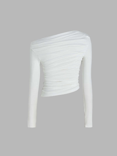 Albina® | Solid Asymmetrical Neck Long Sleeve Top