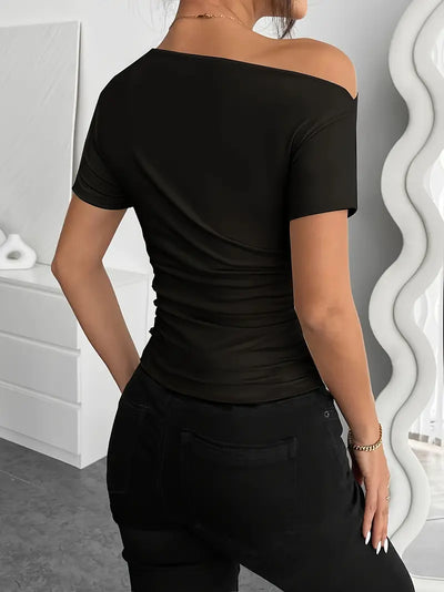 Siobhan® | Slim-fit Pleating Irregular Short-sleeved Top