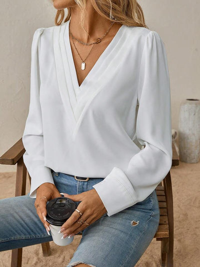 Liliana® | Always Chic V-Neck Long Sleeve Solid Blouse