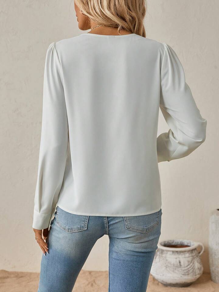 Liliana® | Always Chic V-Neck Long Sleeve Solid Blouse