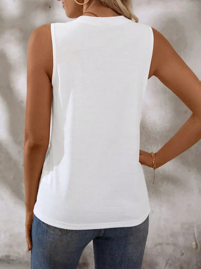 Liridona® | Solid Color Round-Neck Pleated Casual Tank Top
