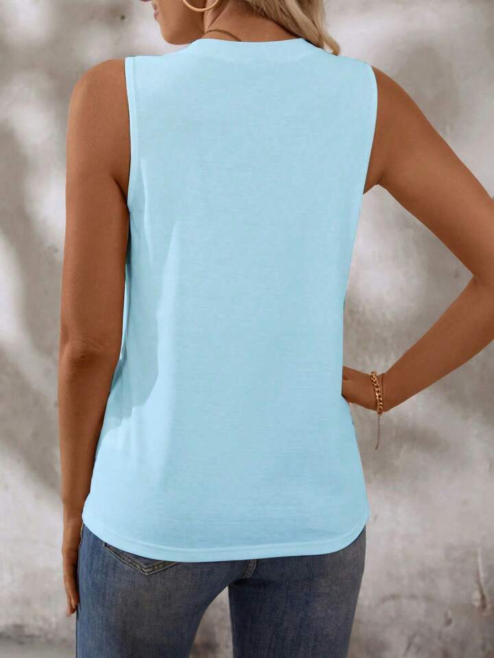 Liridona® | Solid Color Round-Neck Pleated Casual Tank Top