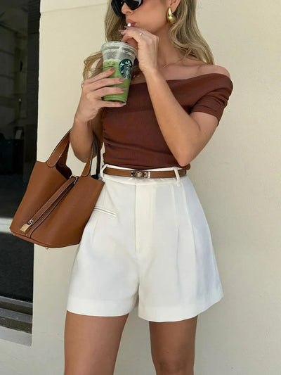 Leena® | Semi-Sheer Mid-Waist Shorts Without Belt
