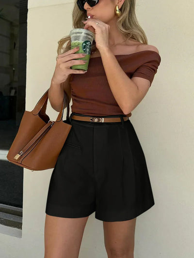 Leena® | Semi-Sheer Mid-Waist Shorts Without Belt