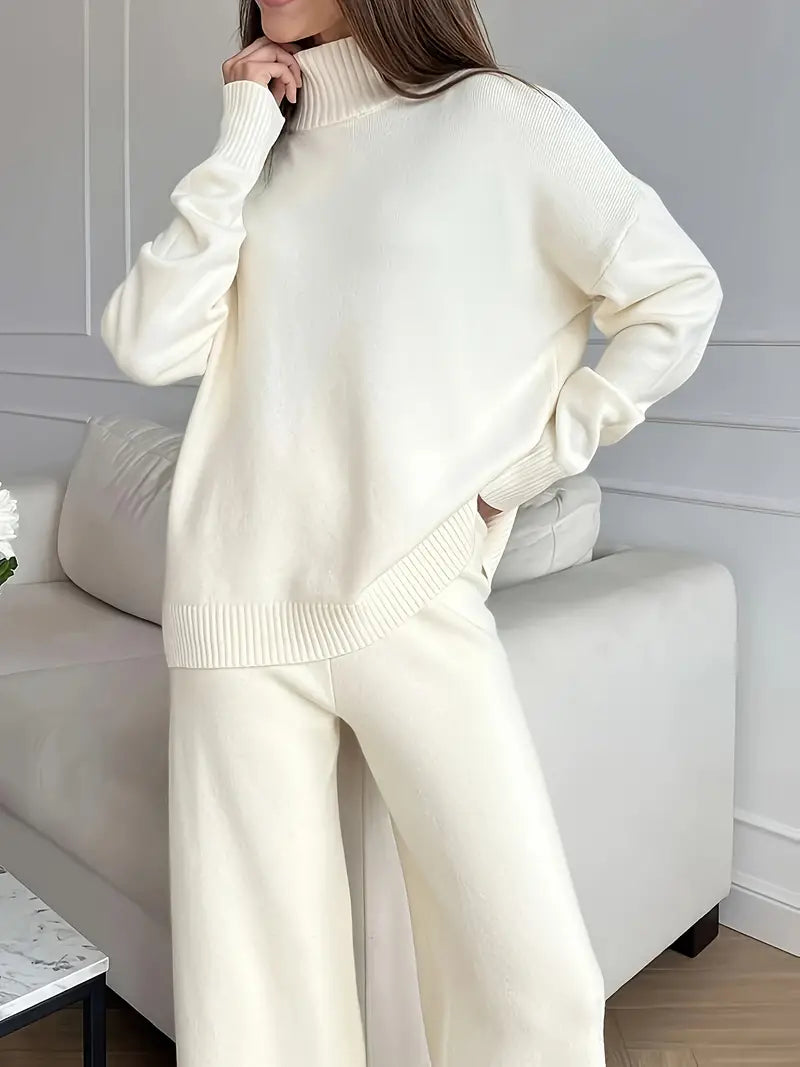 Mimoza® | Solid Color Turtleneck Knitting Matching Set