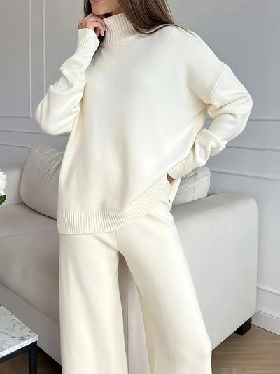 Mimoza® | Solid Color Turtleneck Knitting Matching Set