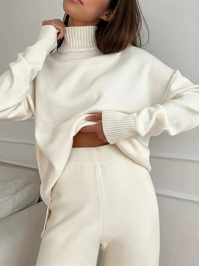 Mimoza® | Solid Color Turtleneck Knitting Matching Set