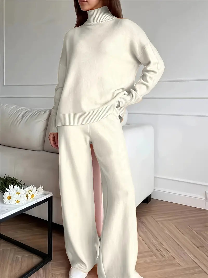 Mimoza® | Solid Color Turtleneck Knitting Matching Set