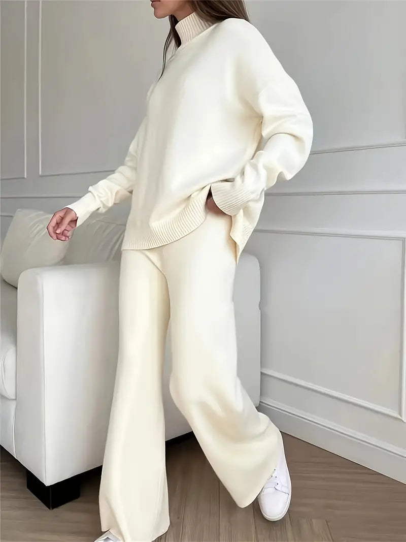 Mimoza® | Solid Color Turtleneck Knitting Matching Set