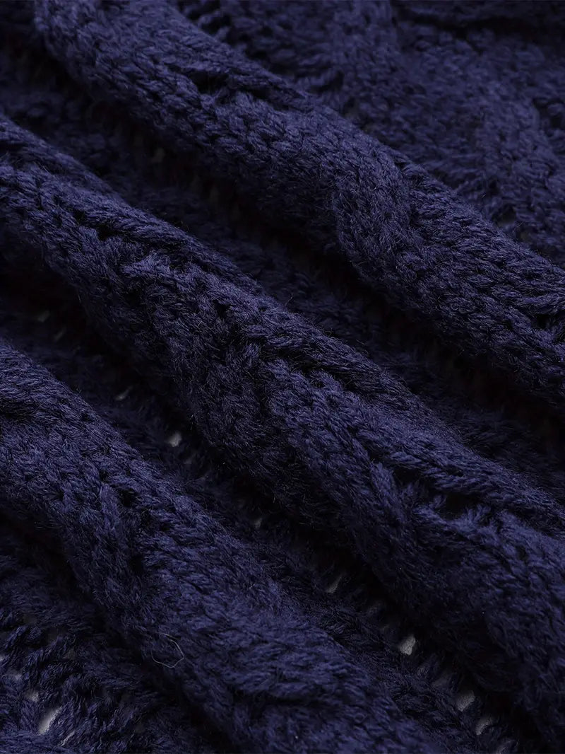 Aine® | Deep V-neck Navy Blue Cardigan