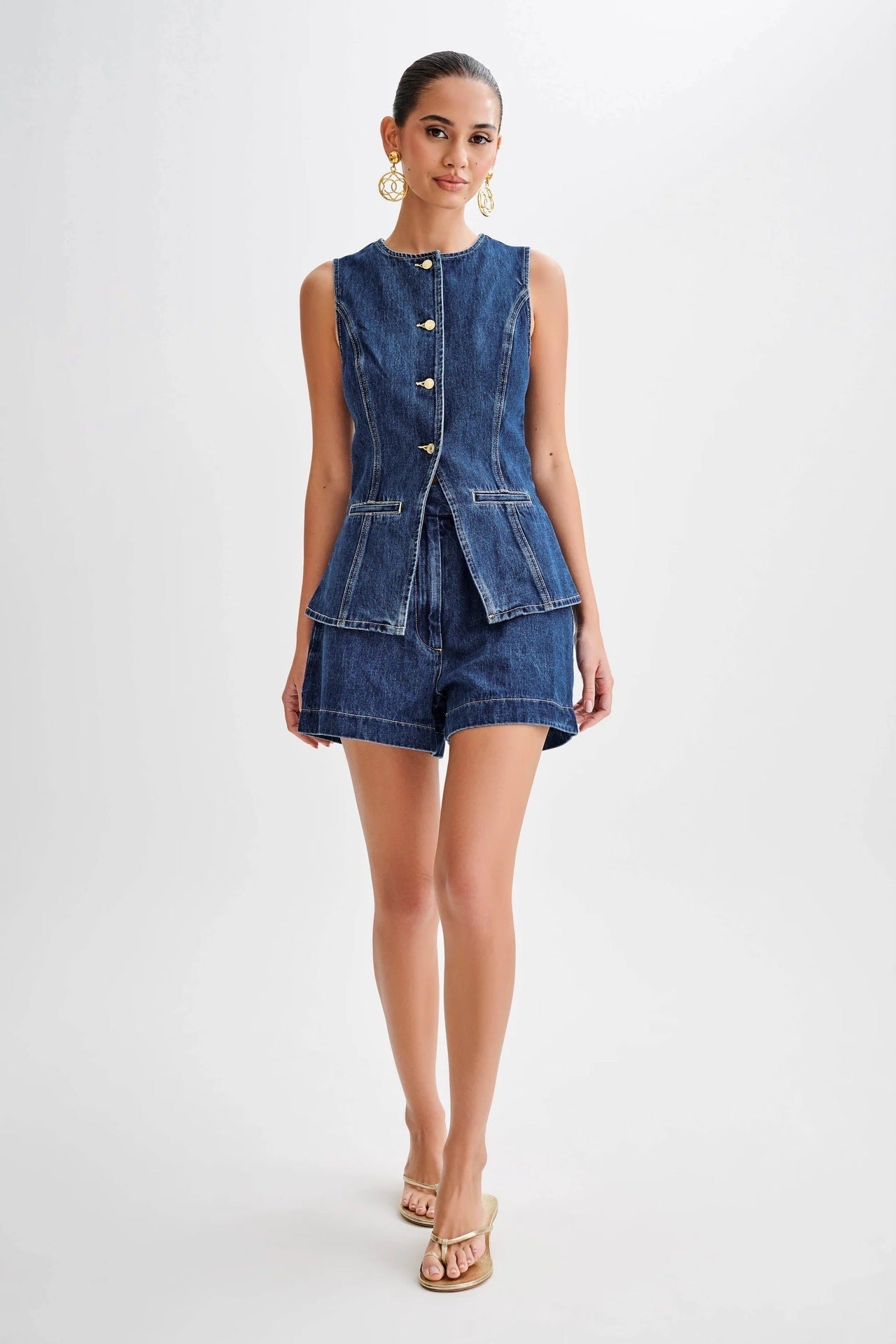 Ciara® | Denim Vest & Shorts Matching Suit